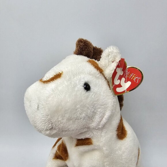 Ty Pluffies Gallops Horse Plush 2005 White Brown Spots Pinto Pony Toy 9" Tylux - Picture 2 of 9